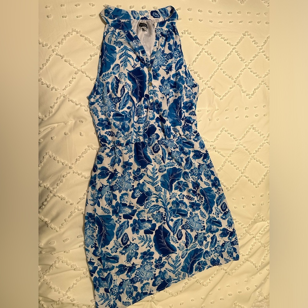 Mudpie Sleeveless Drop Waist Blue Swirl Pattern Midi Dress Size Small